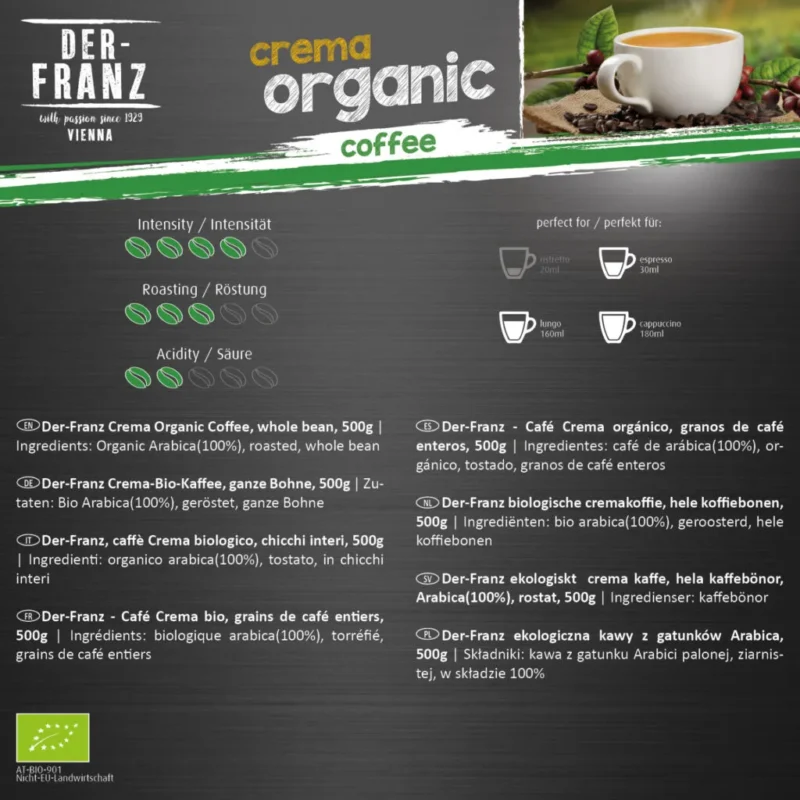 Der-Franz Cafea Boabe Crema Organic 500gr - imagine 3